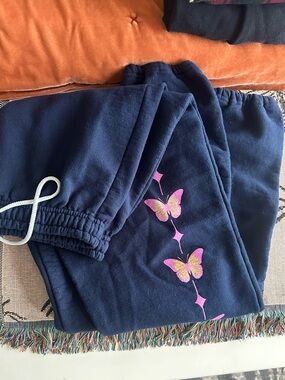 Valley High Navy & Pink Butterfly Women’s Sweatpants
